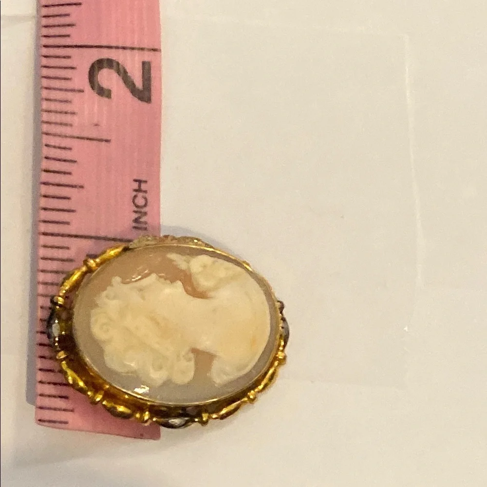 Vintage 12K Gold filled Cameo Brooch/ Pendant Hand Carved AD Marked